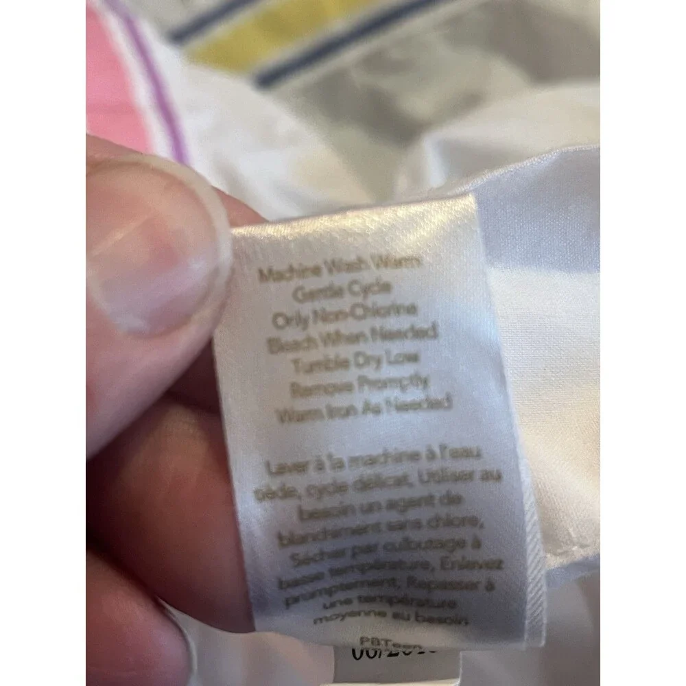 Pottery Barn White w Multicolor Ribbon Ruched Duvet Cover Full/Queen